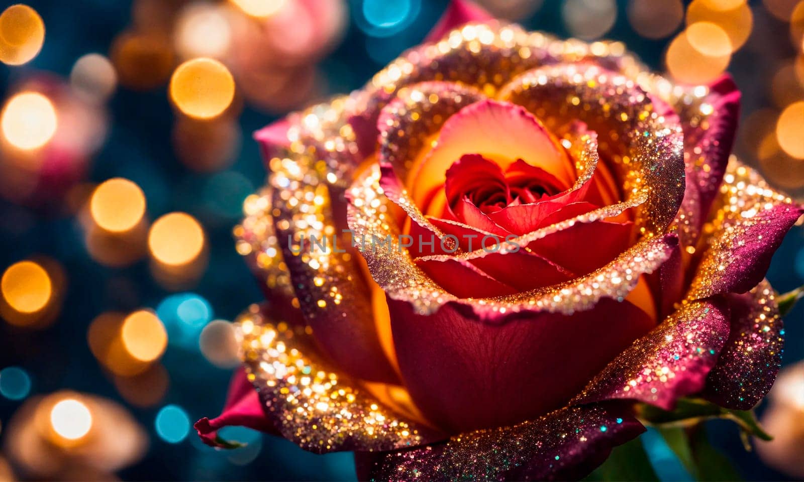 glowing beautiful rose on a shining background. Selective focus. nature.