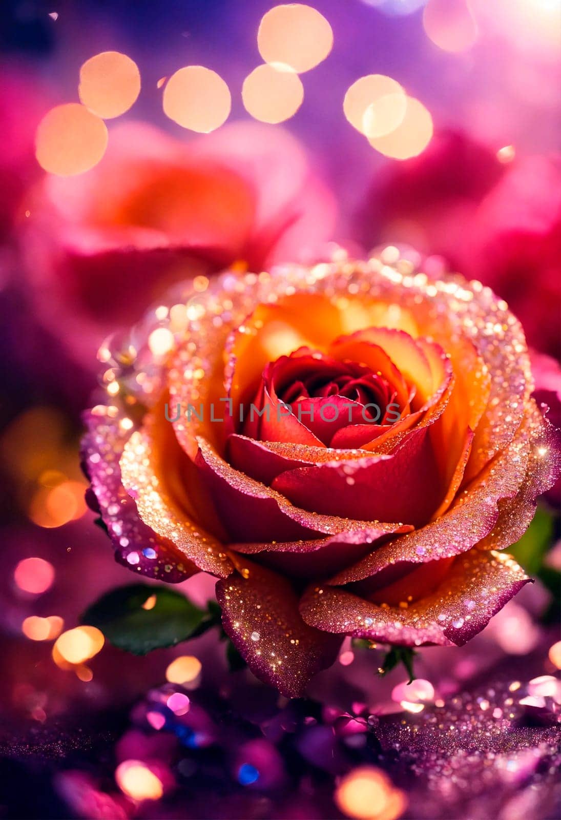 glowing beautiful rose on a shining background. Selective focus. by yanadjana