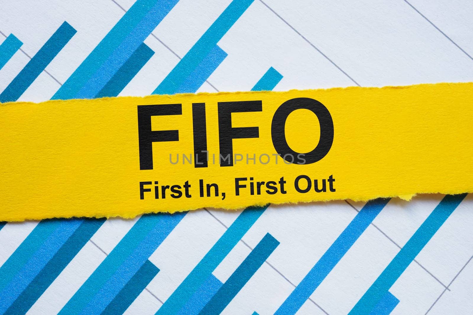 Graph and yellow stripe with inscription FIFO first in, first out. by designer491