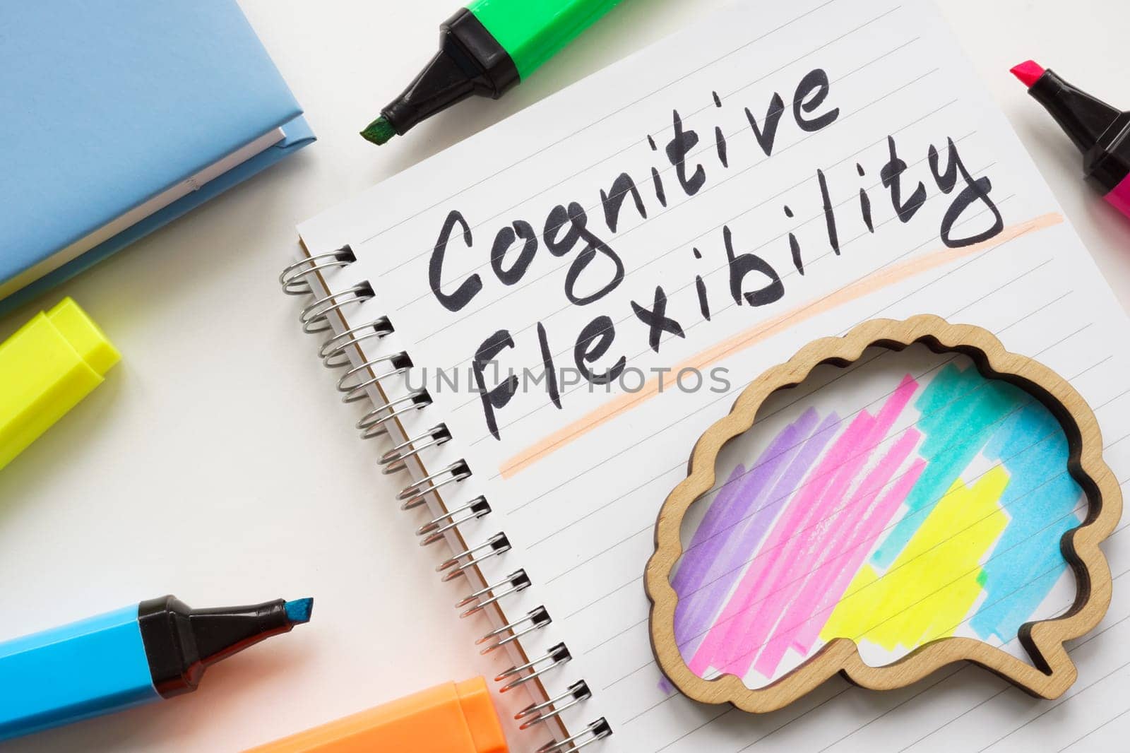 Notepad with an inscription cognitive flexibility and a painted brain. by designer491