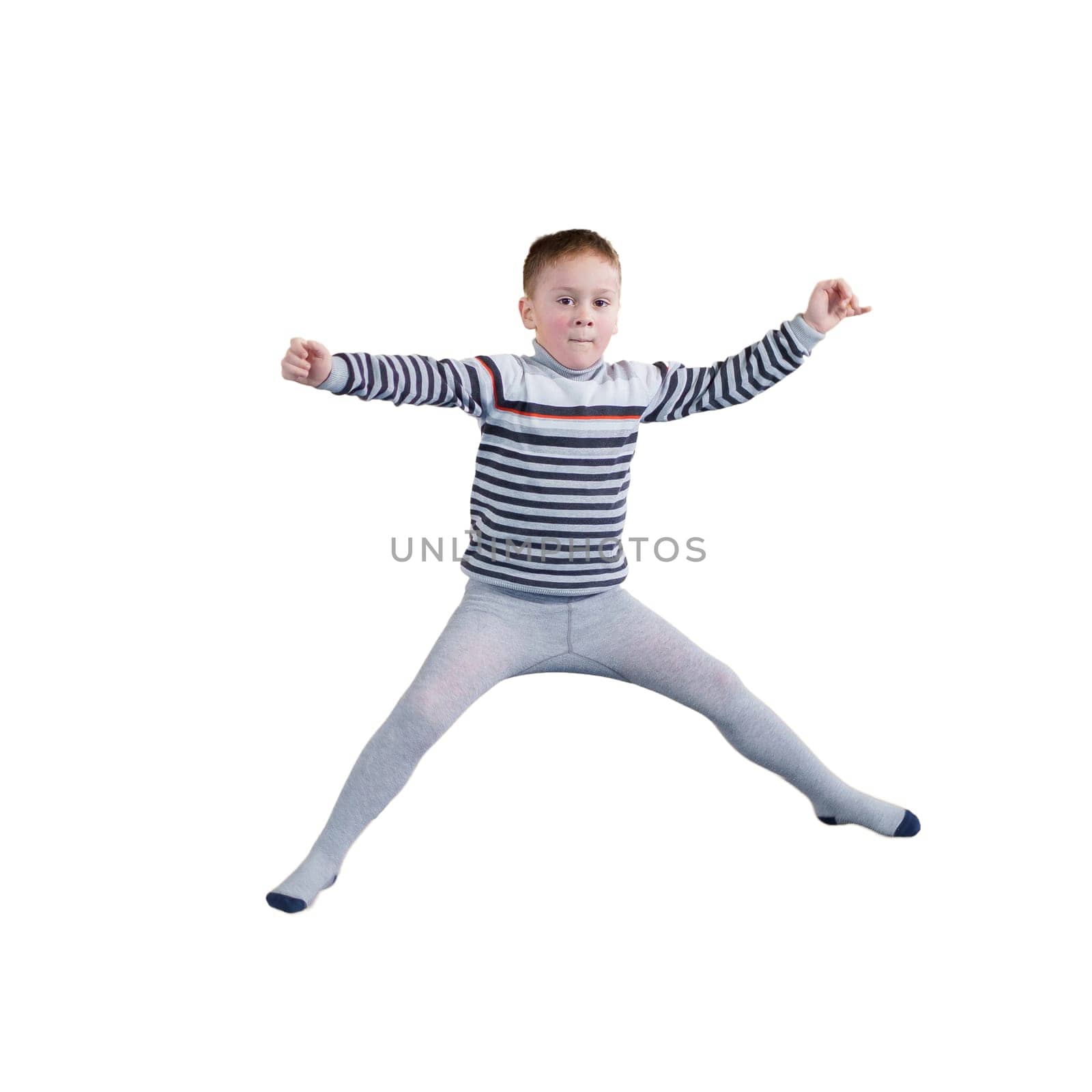Happy smiling small kids jumping isolated on white background by Mariakray