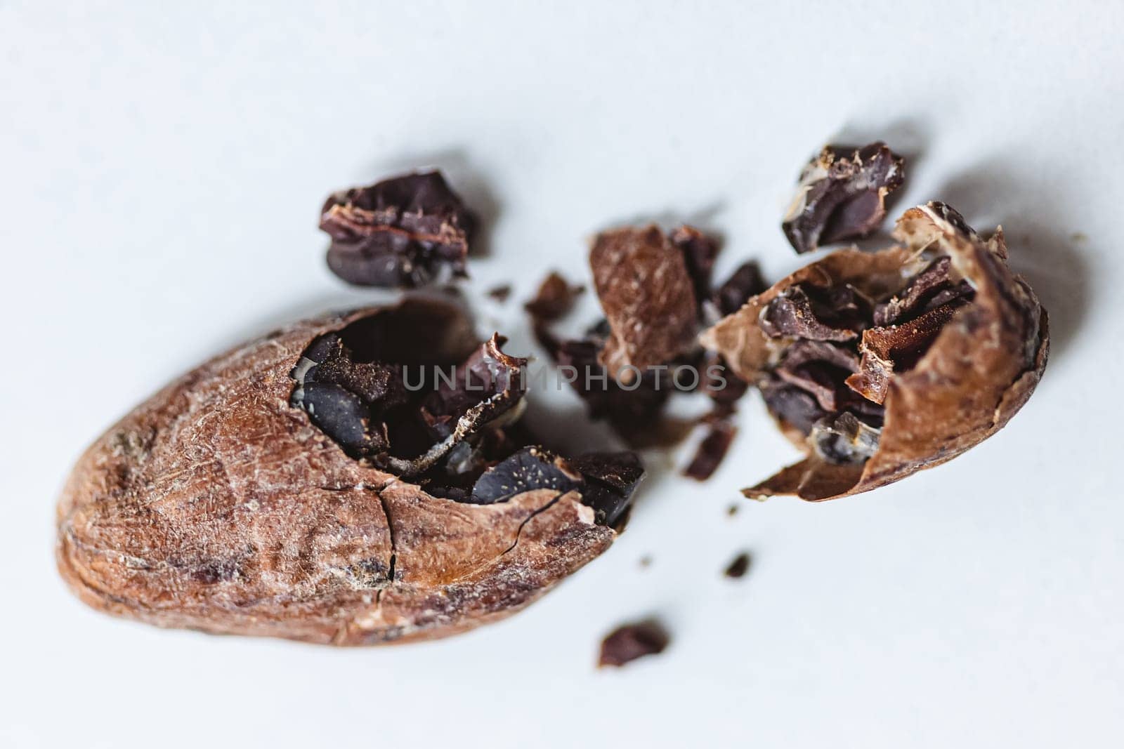 Closeup cocoa roasted beans. Shallow dof.