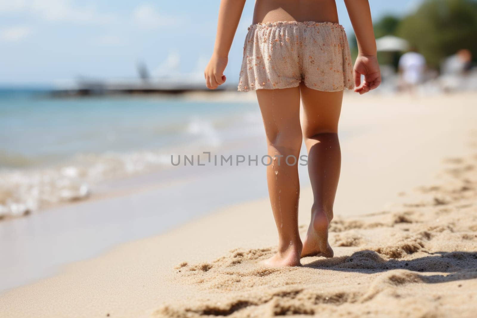 child feet standing on beach . ai generated by Desperada