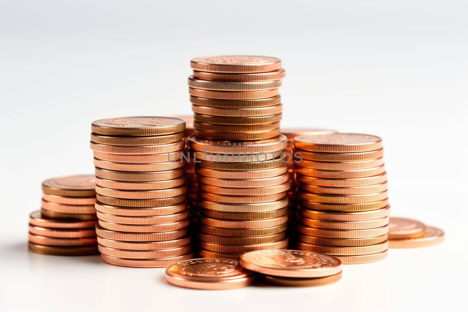Set of gold coins isolated on white background in different positions. ai generated
