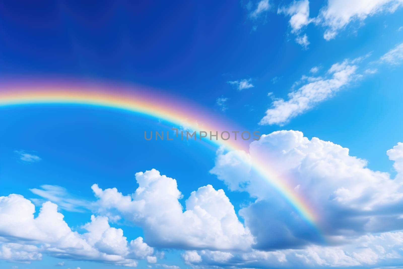 Blue sky and clouds with rainbow. ai generated