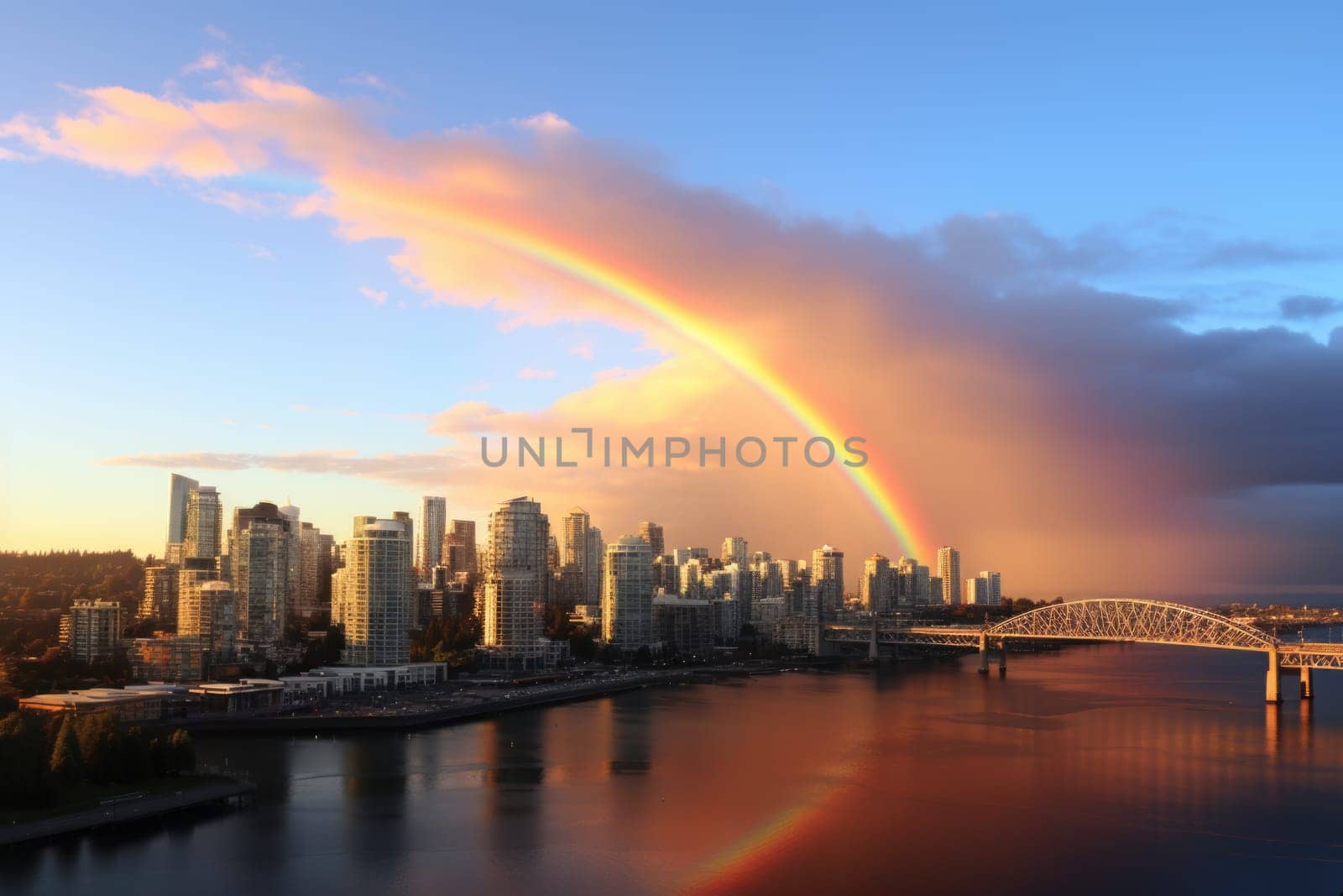 beautiful landscape with city and sky . ai generated