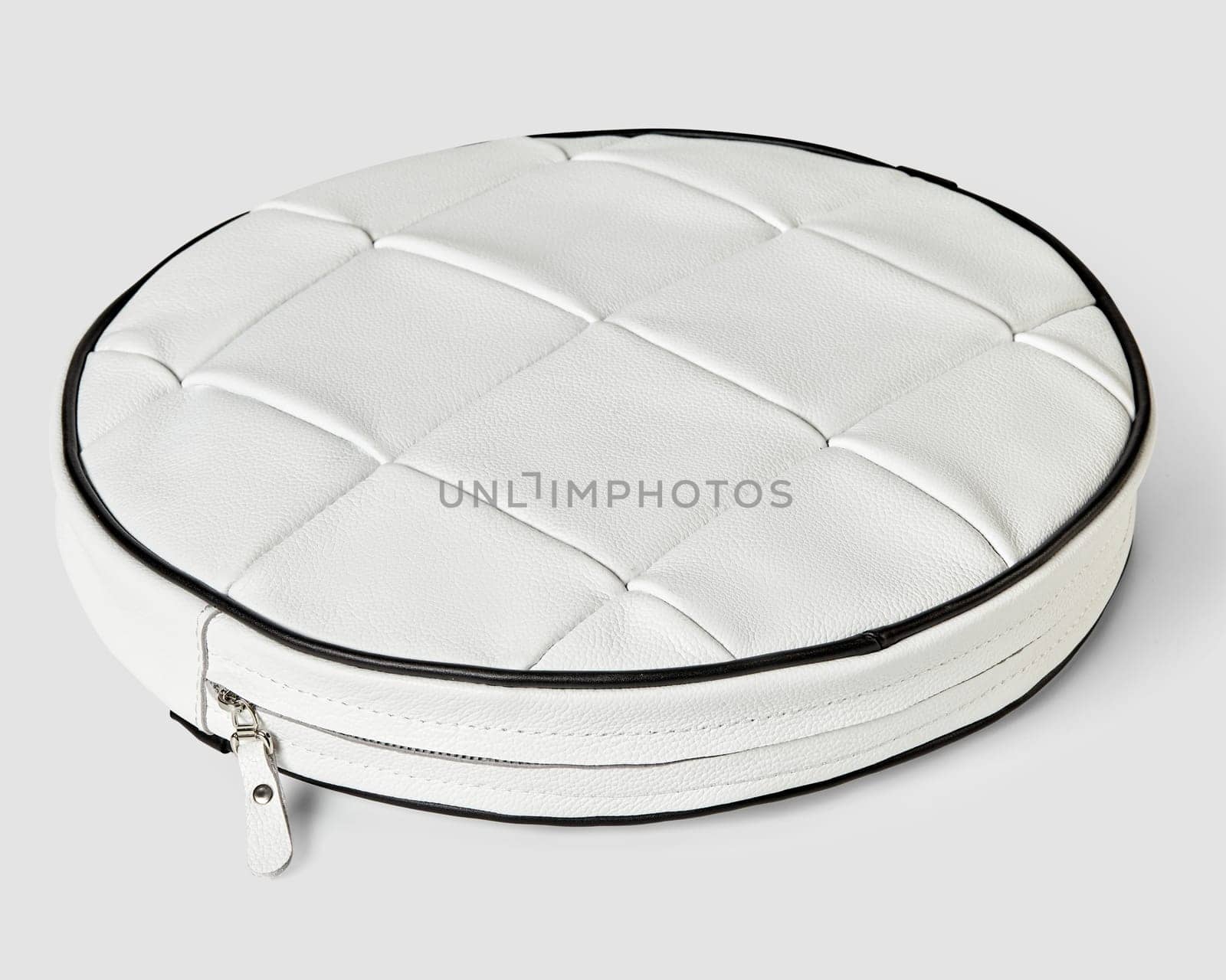 Patchwork white leather round floor cushion with hidden zipper by nazarovsergey