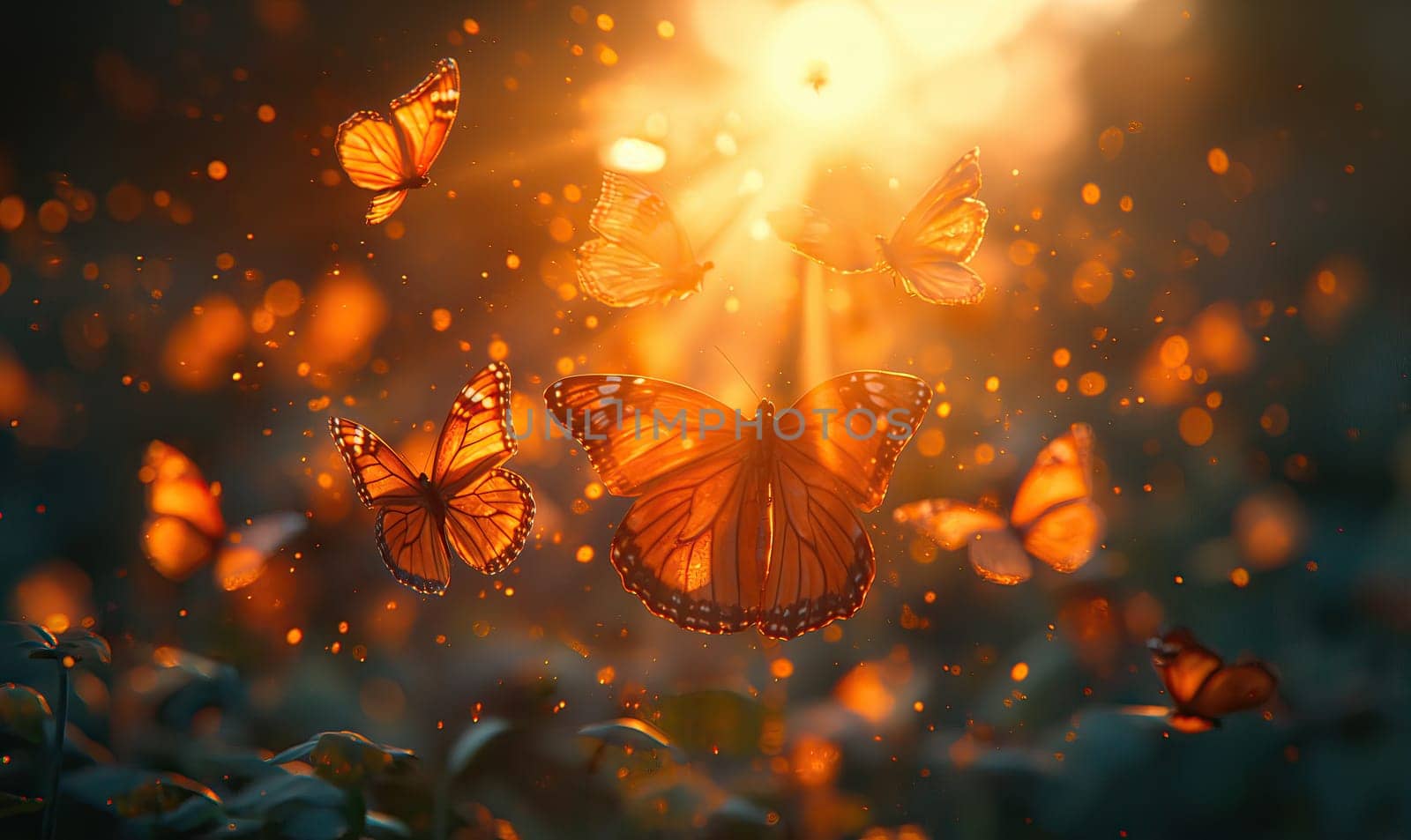 Colorful butterflies on a blurred natural background. Selective soft focus