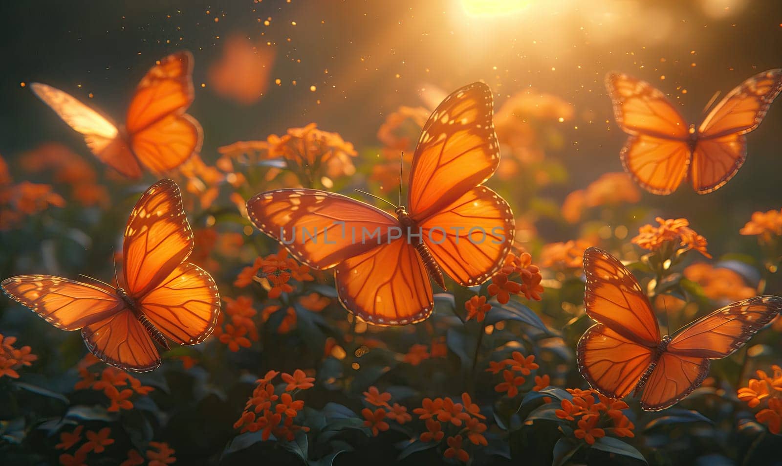 Colorful butterflies on a blurred natural background. Selective soft focus