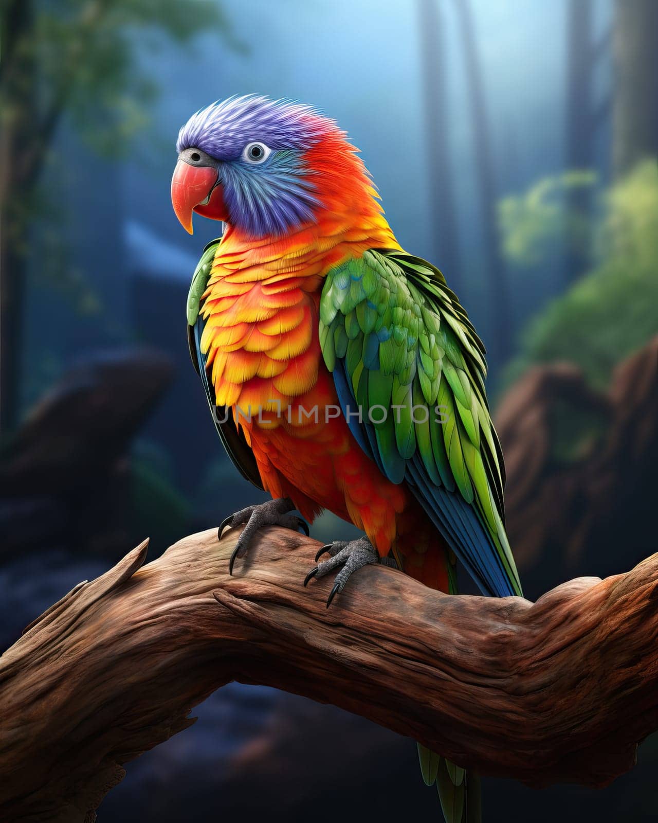 A colorful parrot sits on a branch. by Fischeron