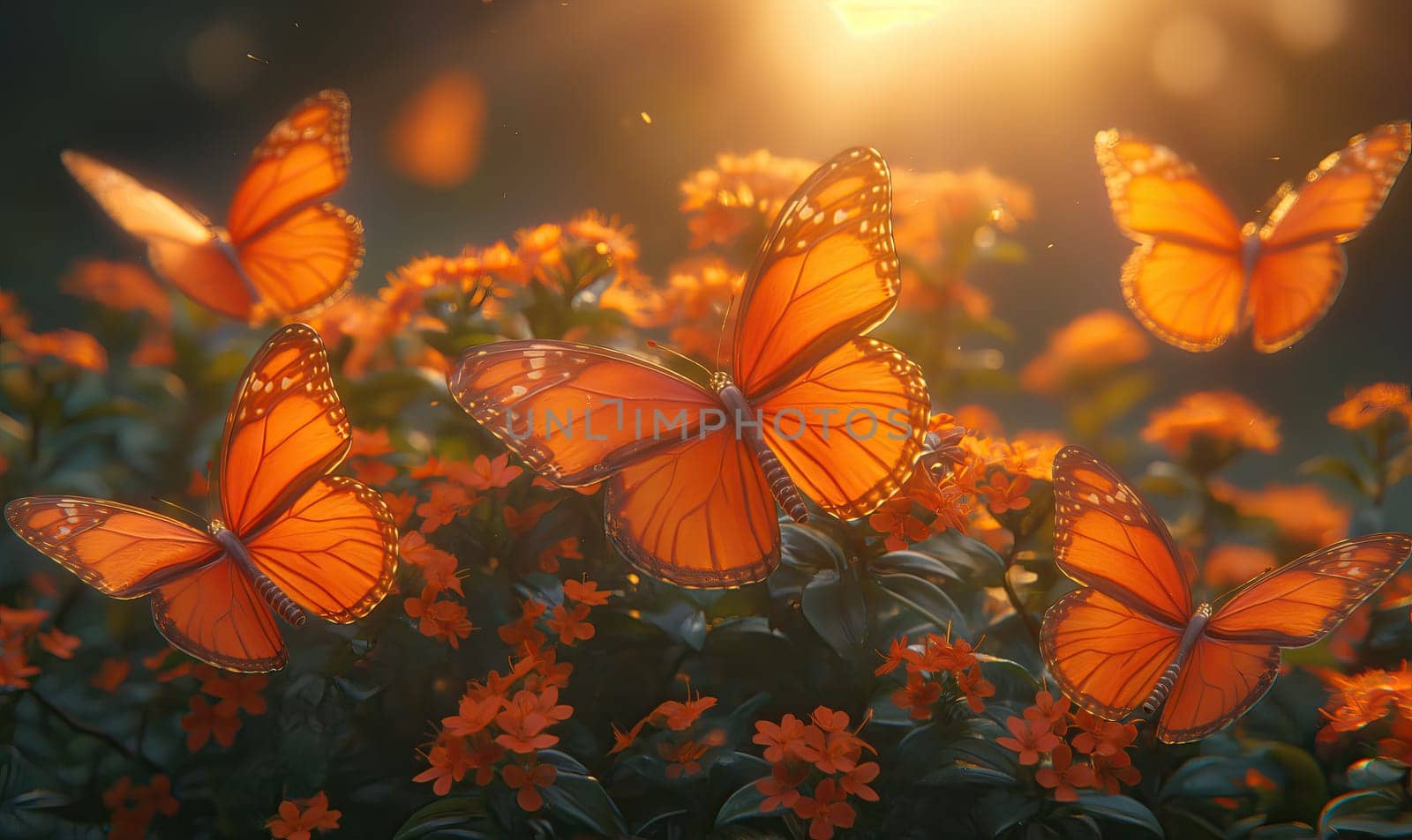 Colorful butterflies on a blurred natural background. Selective soft focus