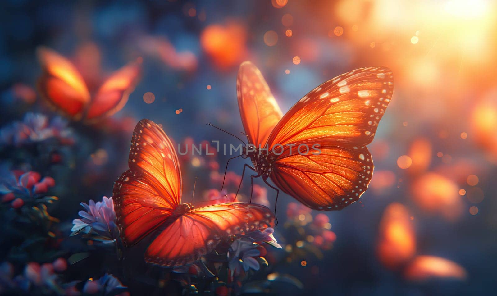 Colorful butterflies on a blurred natural background. Selective soft focus