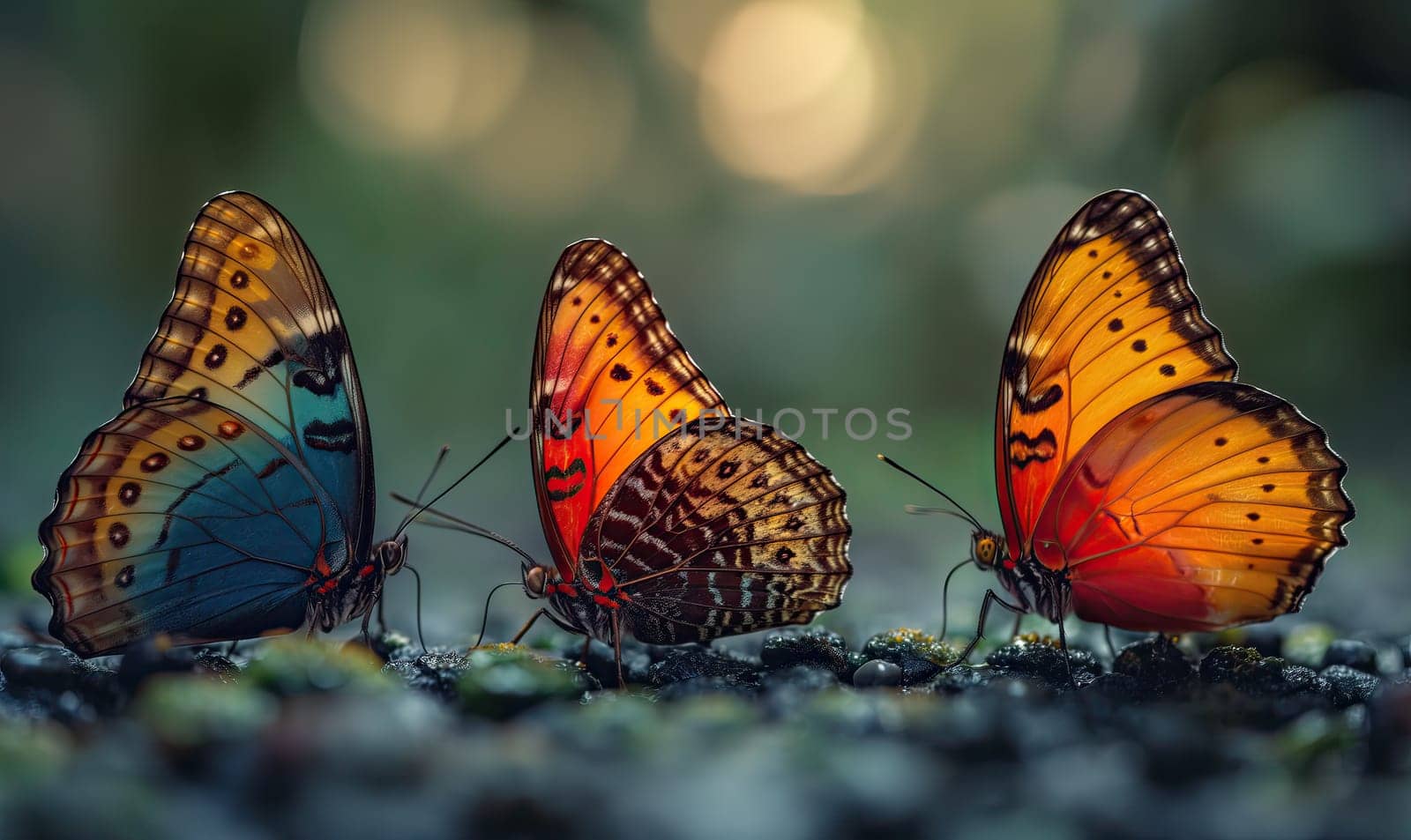 Colorful butterflies on a blurred natural background. by Fischeron