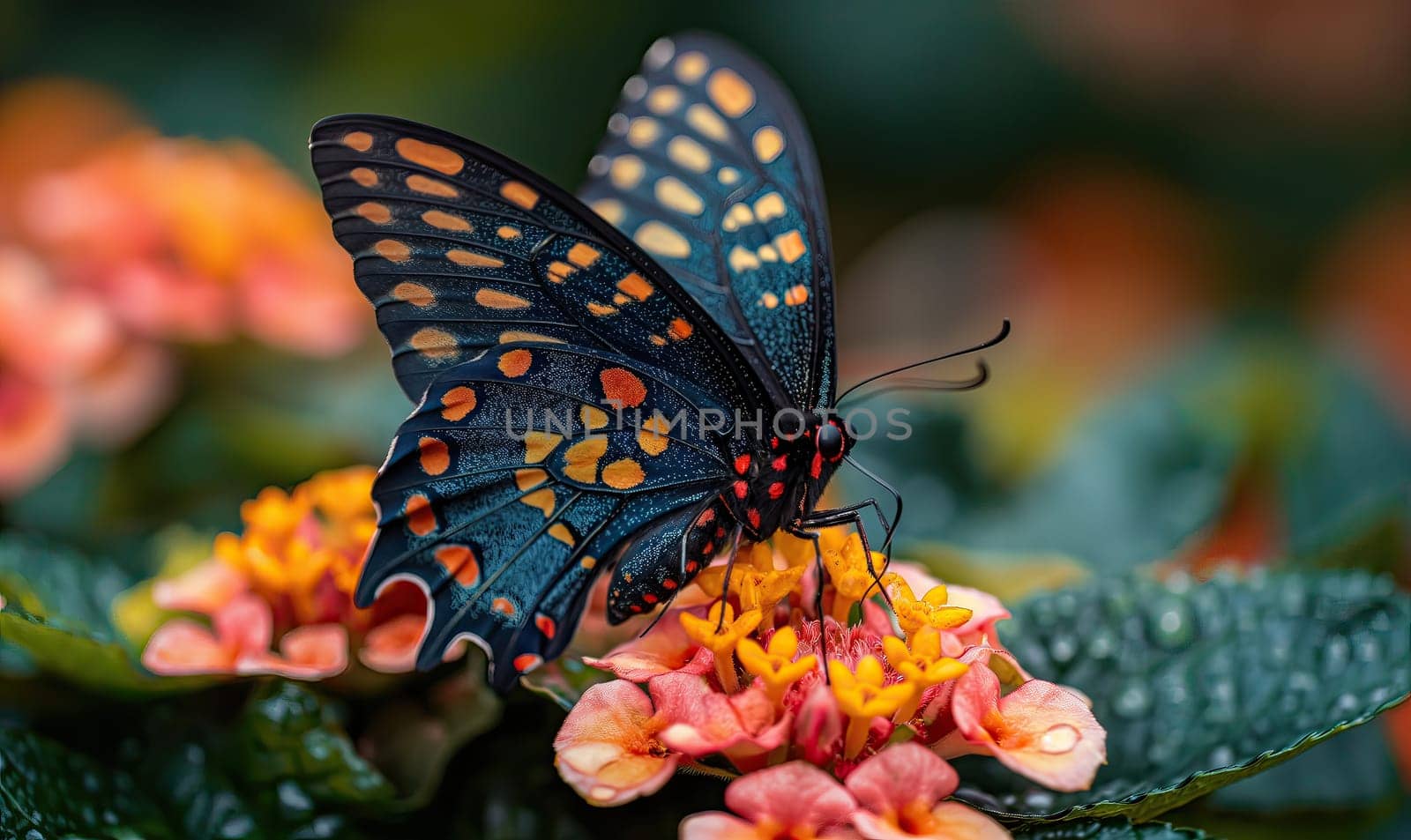 Colorful butterfly on a blurred natural background. Selective soft focus