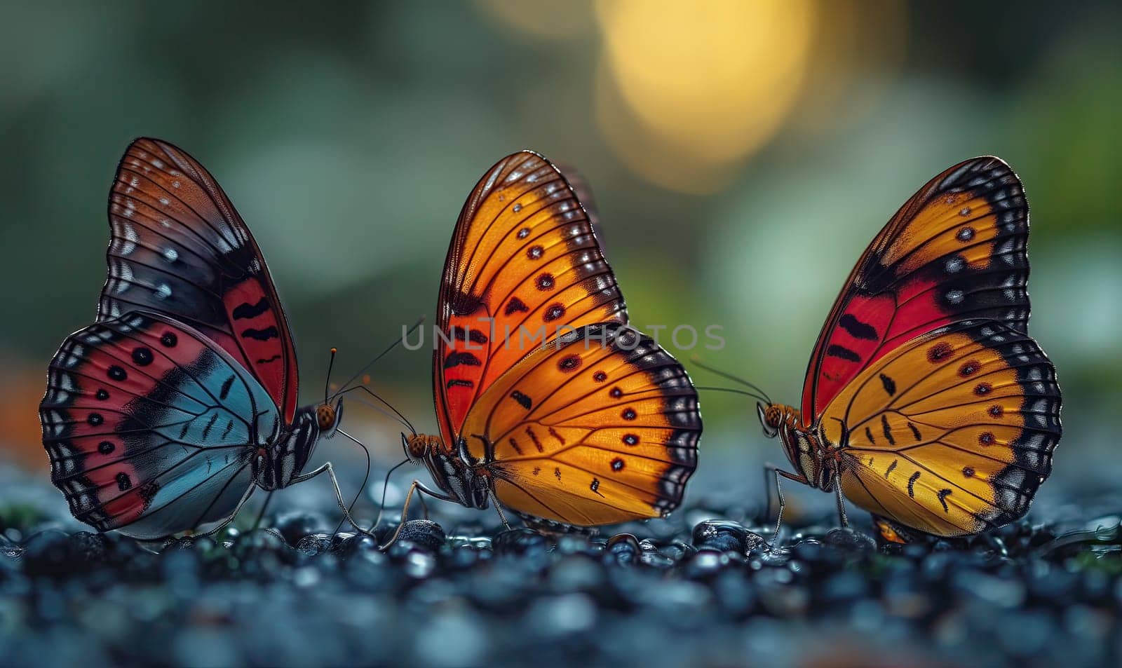 Colorful butterflies on a blurred natural background. by Fischeron