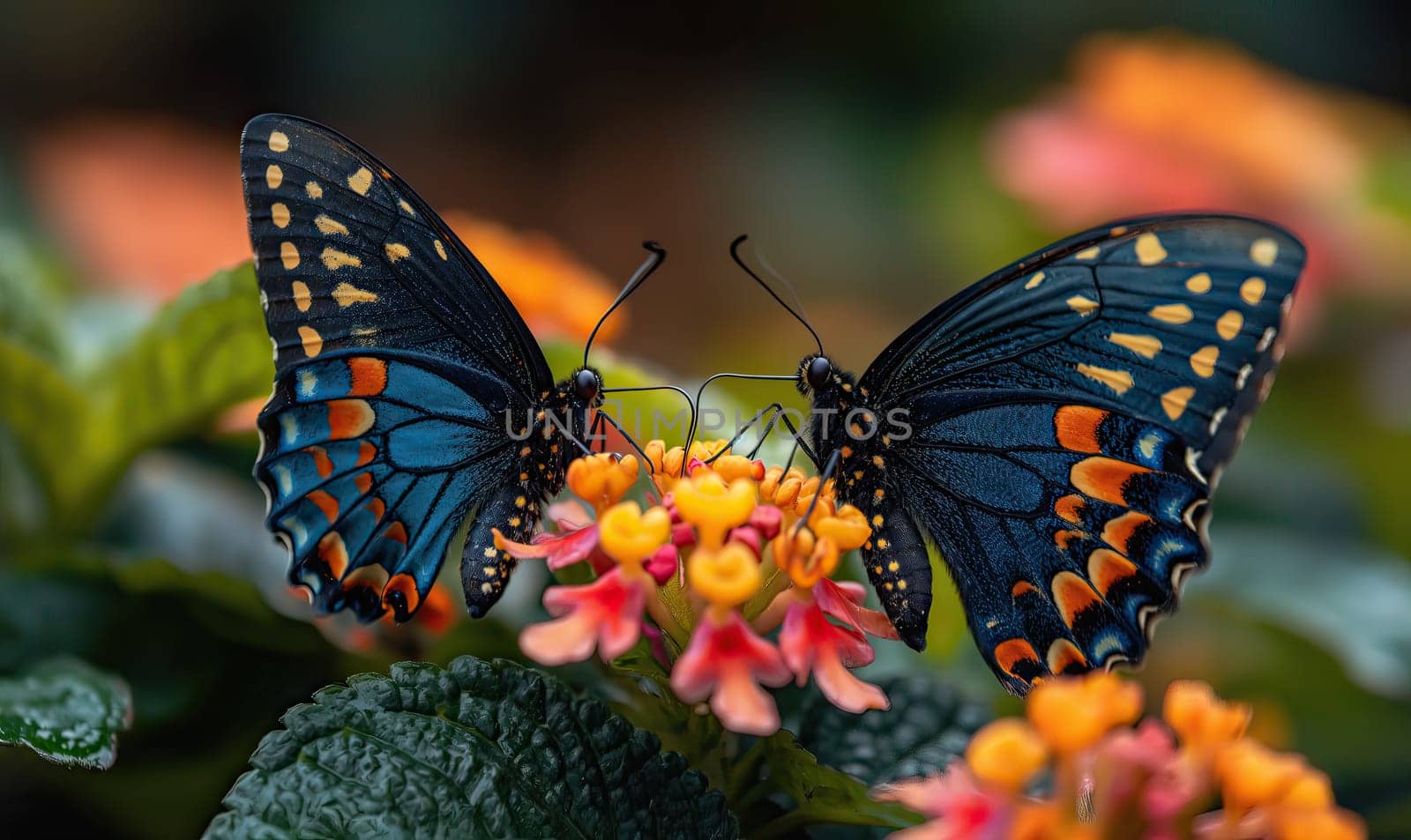 Colorful butterflies on a blurred natural background. Selective soft focus