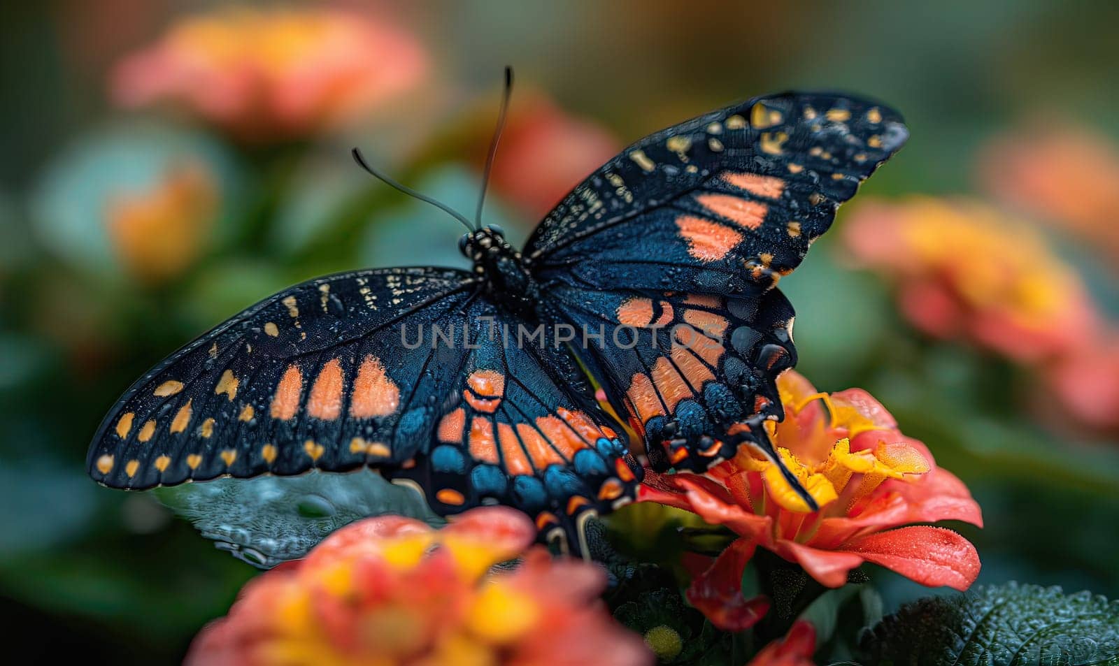 Colorful butterfly on a blurred natural background. Selective soft focus