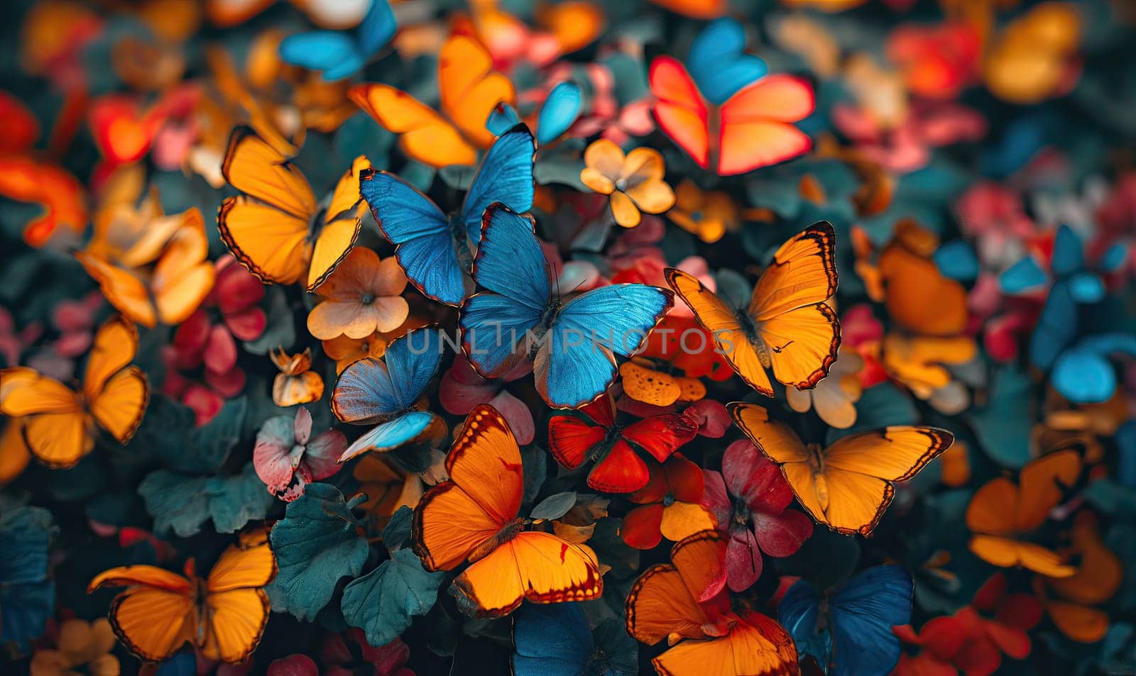 Colorful background of multi-colored butterflies full frame. by Fischeron