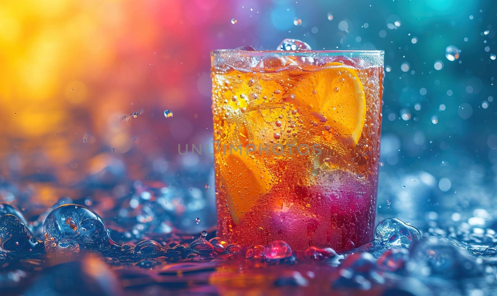 Drinks with berries and ice cubes on a blurred background. by Fischeron