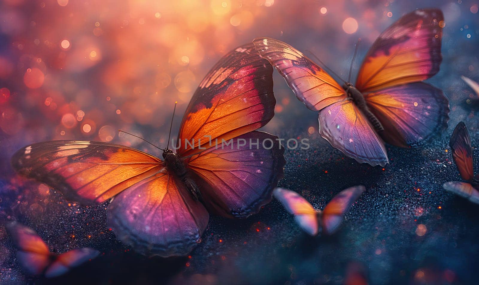 Colorful butterflies on a blurred natural background. Selective soft focus