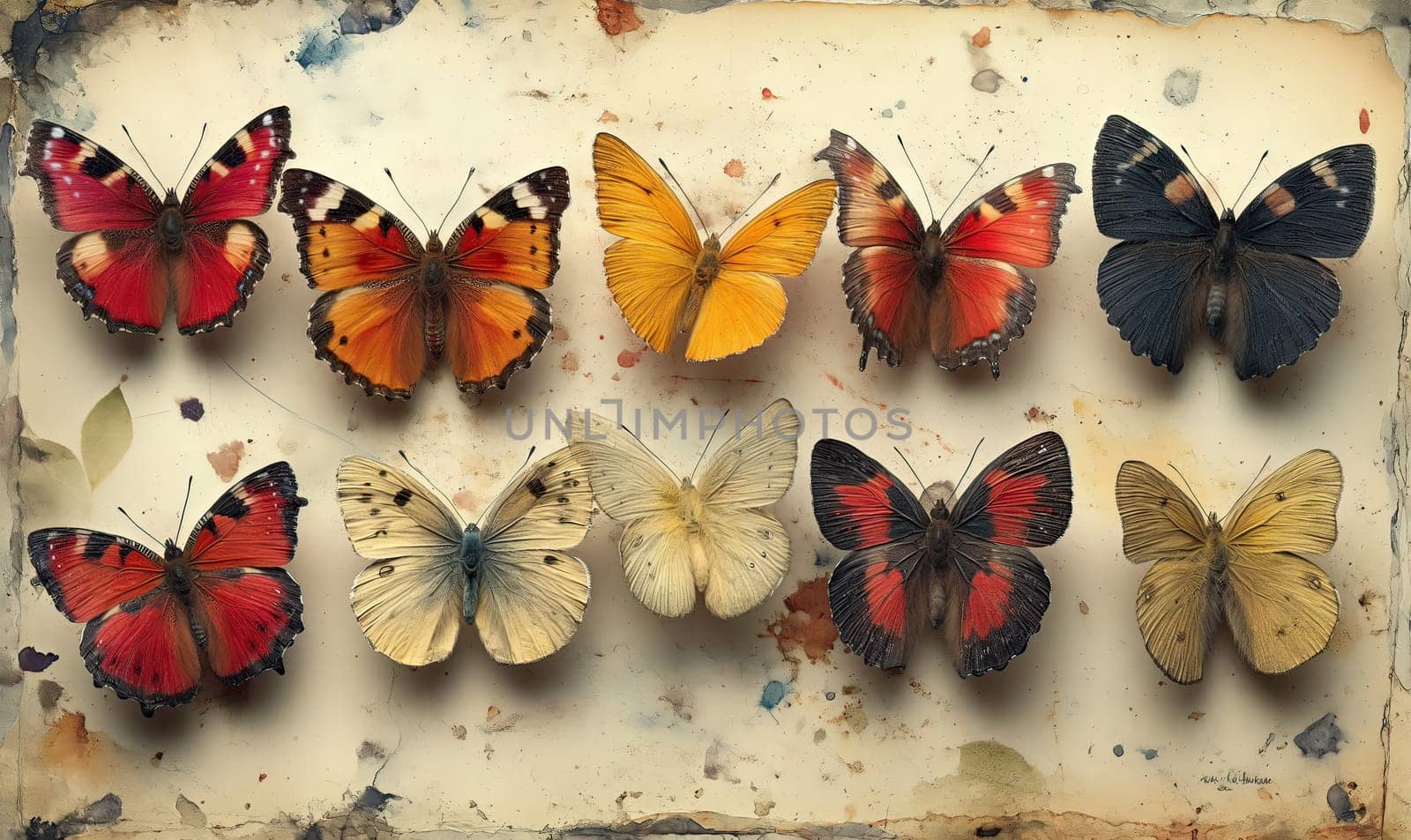 Colorful butterflies on a light abstract background. Selective soft focus