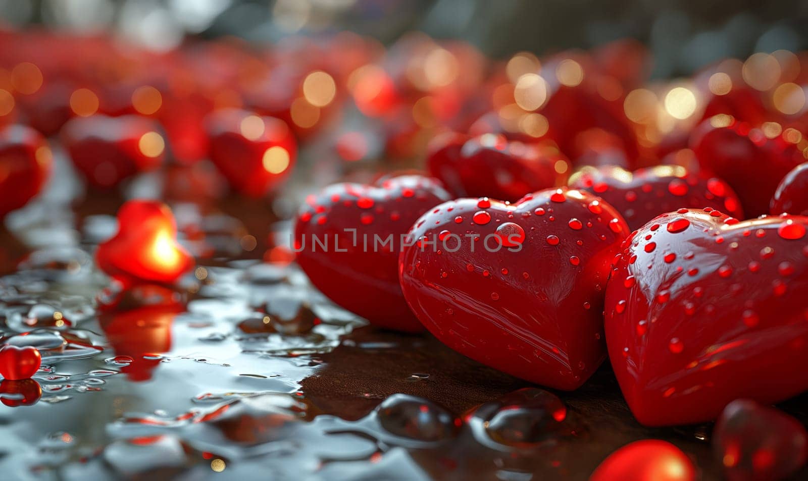 Greeting card, in a creative style with hearts. Selective soft focus