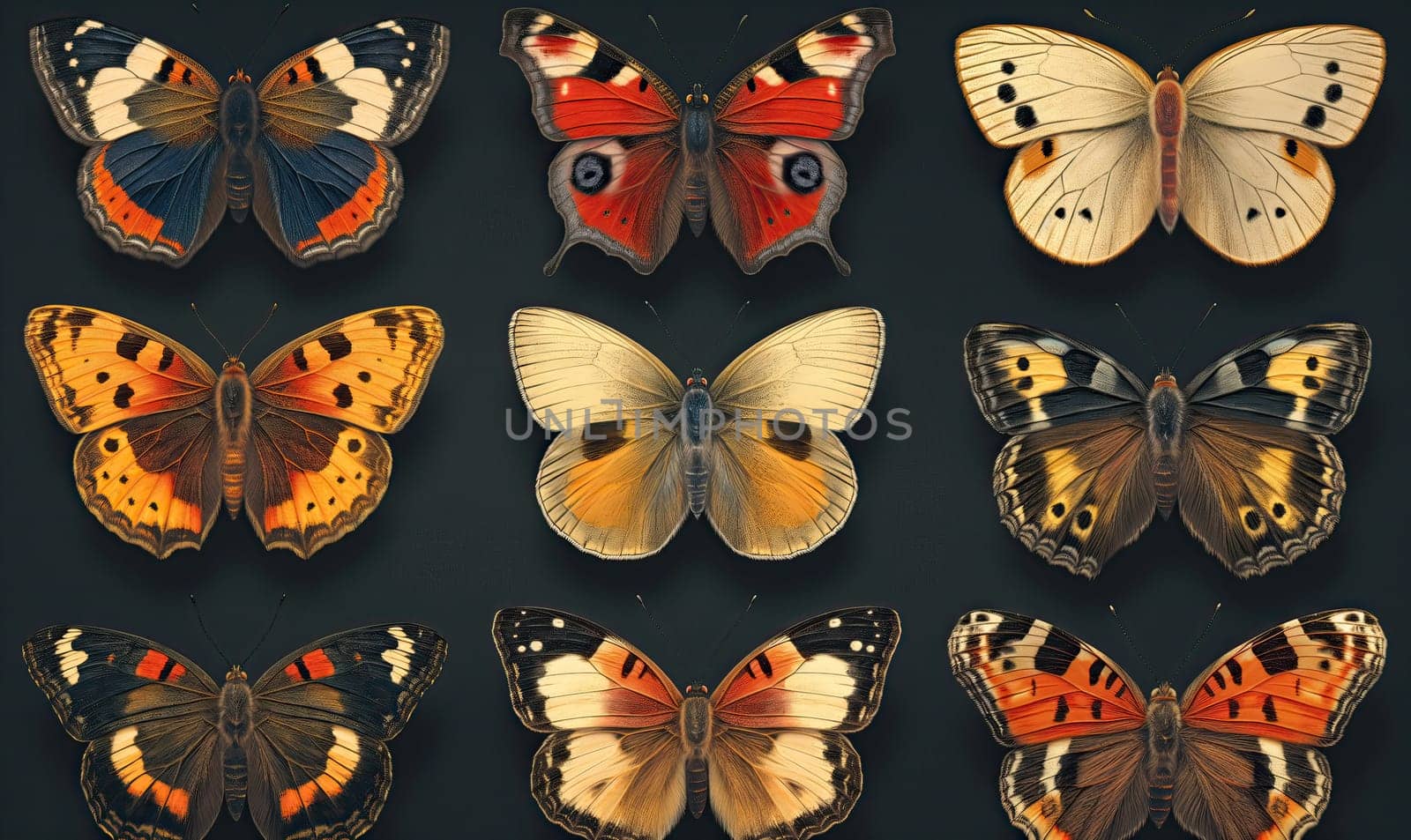 Set of colorful butterflies on a dark background. by Fischeron