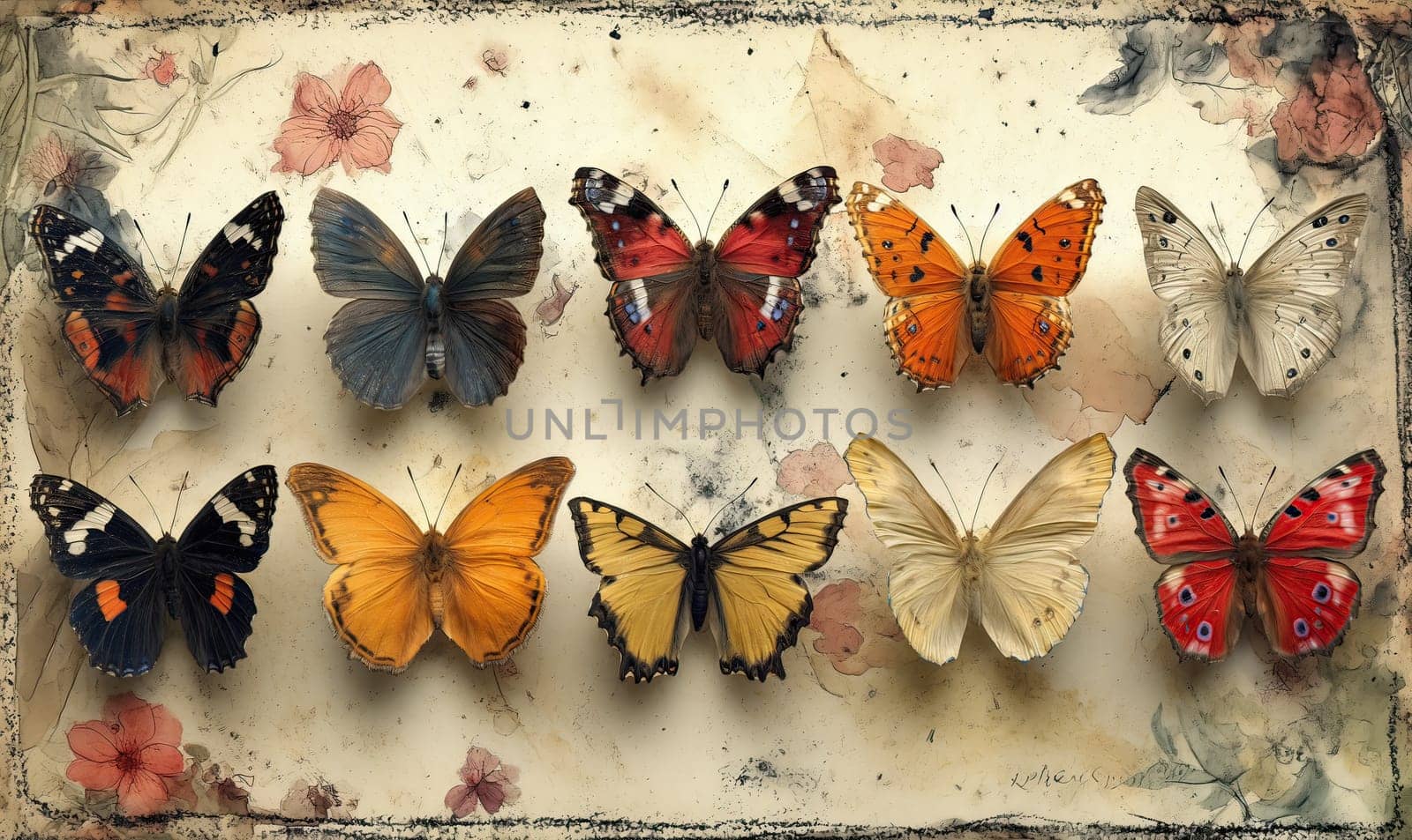 Colorful butterflies on a light abstract background. by Fischeron