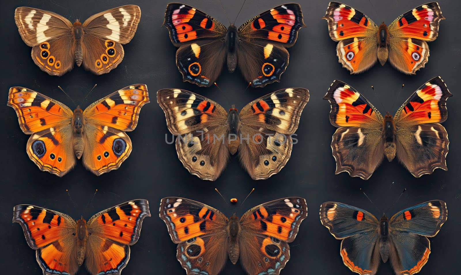 Set of colorful butterflies on a dark background. by Fischeron