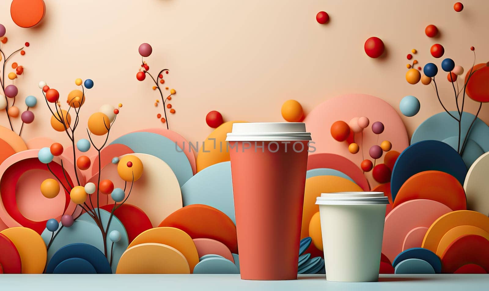 Drink cup with lid on abstract background. by Fischeron