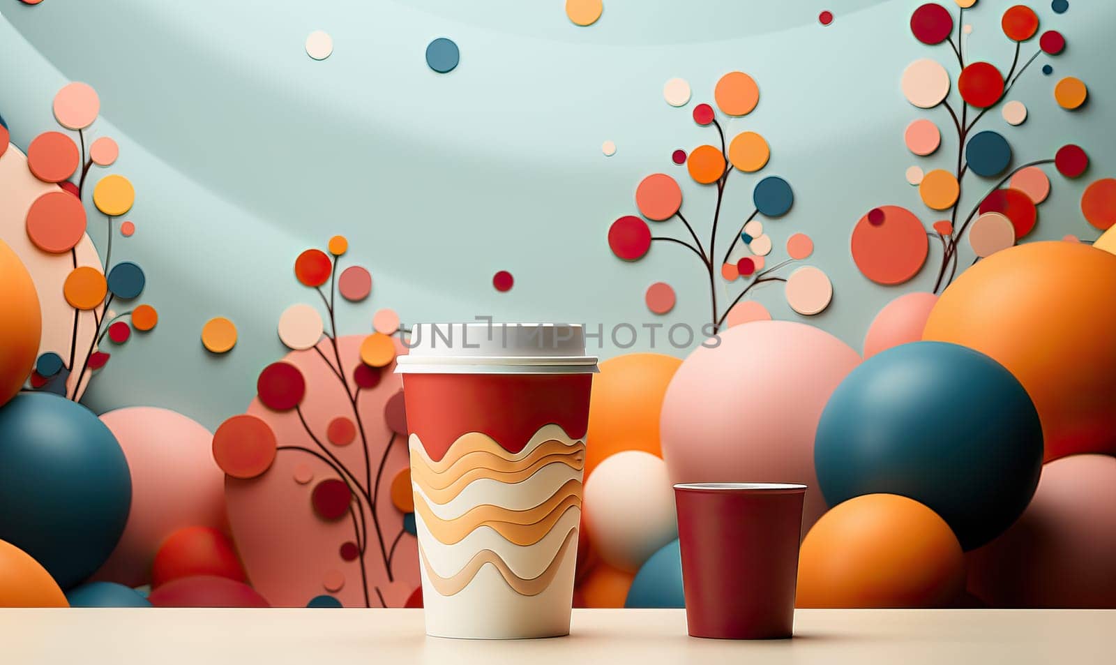 Drink cup with lid on abstract background. by Fischeron