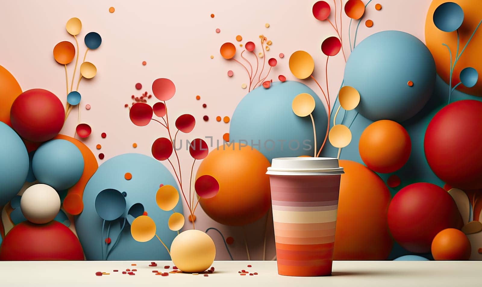 Drink cup with lid on abstract background. by Fischeron