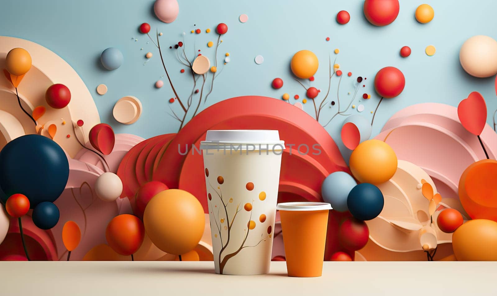 Drink cup with lid on abstract background. Selective soft focus