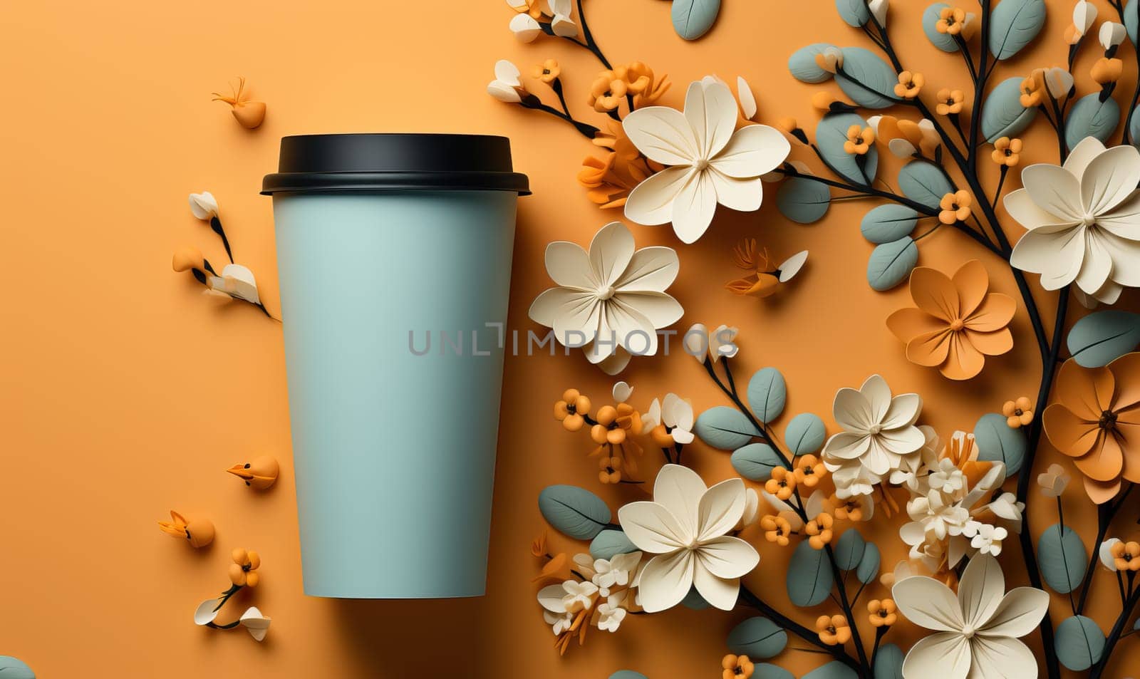 Drink cup with lid on abstract background. by Fischeron