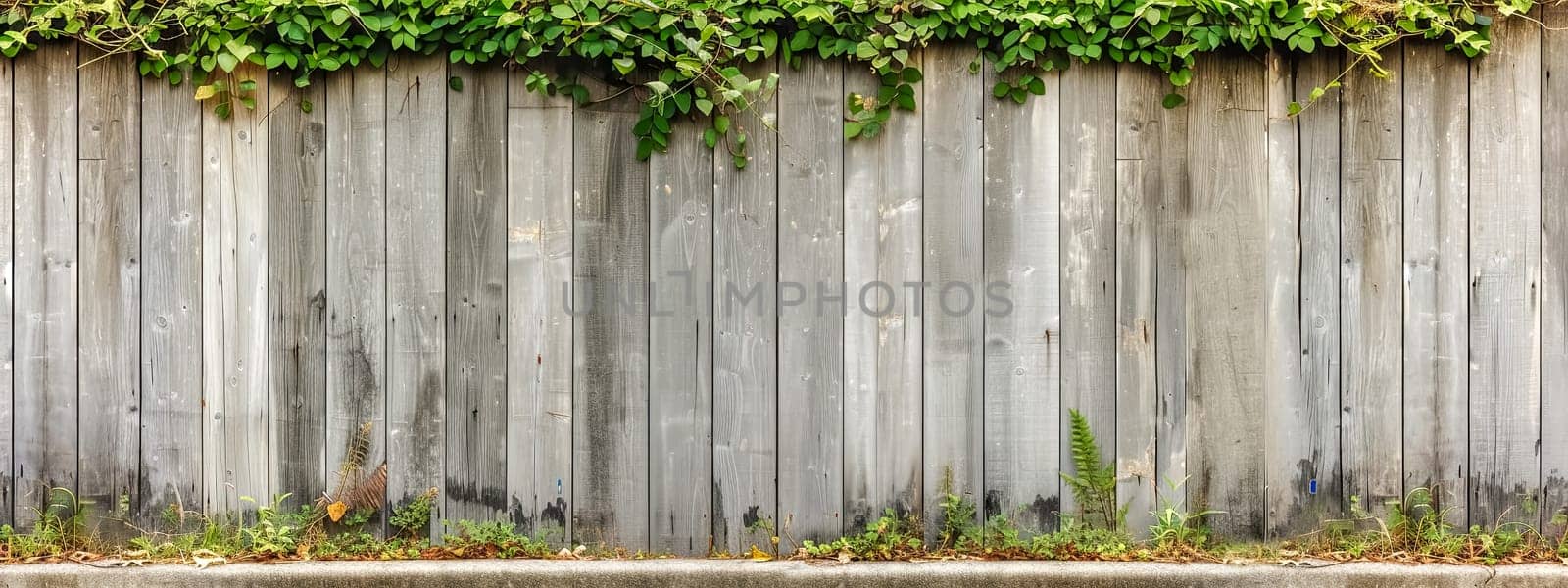 The wooden fence is adorned with vibrant ivy, adding a touch of nature to the buildings landscape and blending seamlessly with the lush vegetation of the land lot