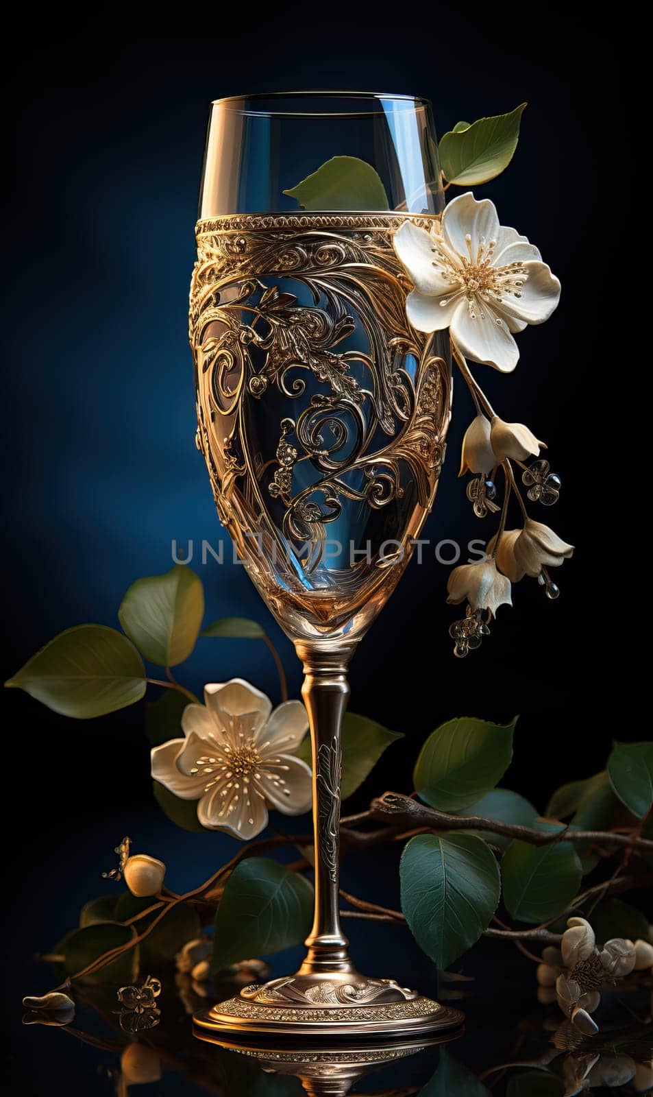 Glass of wine or champagne on a dark background. Selective soft focus