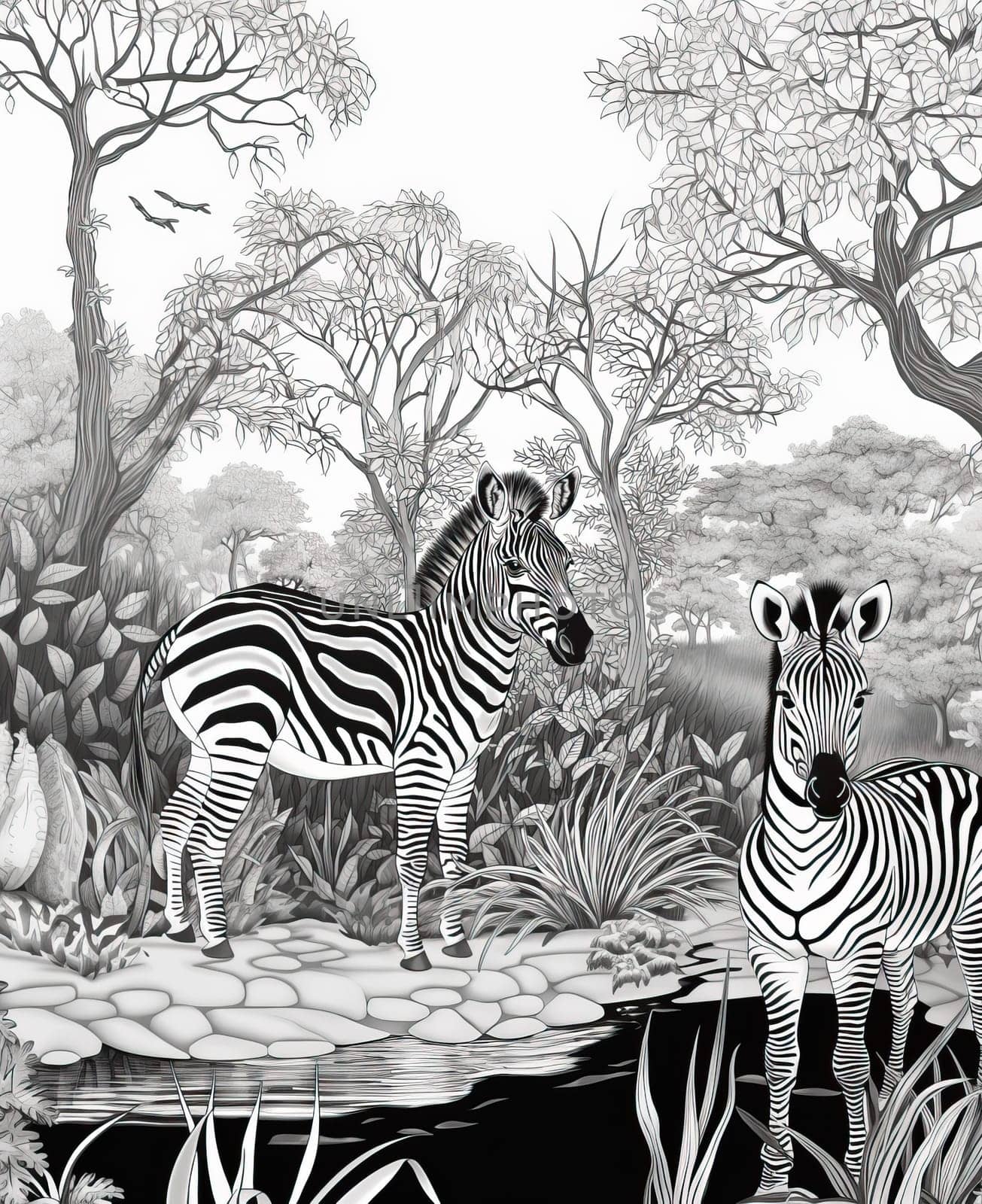 Black and white illustration for coloring animals, zebra. by Fischeron