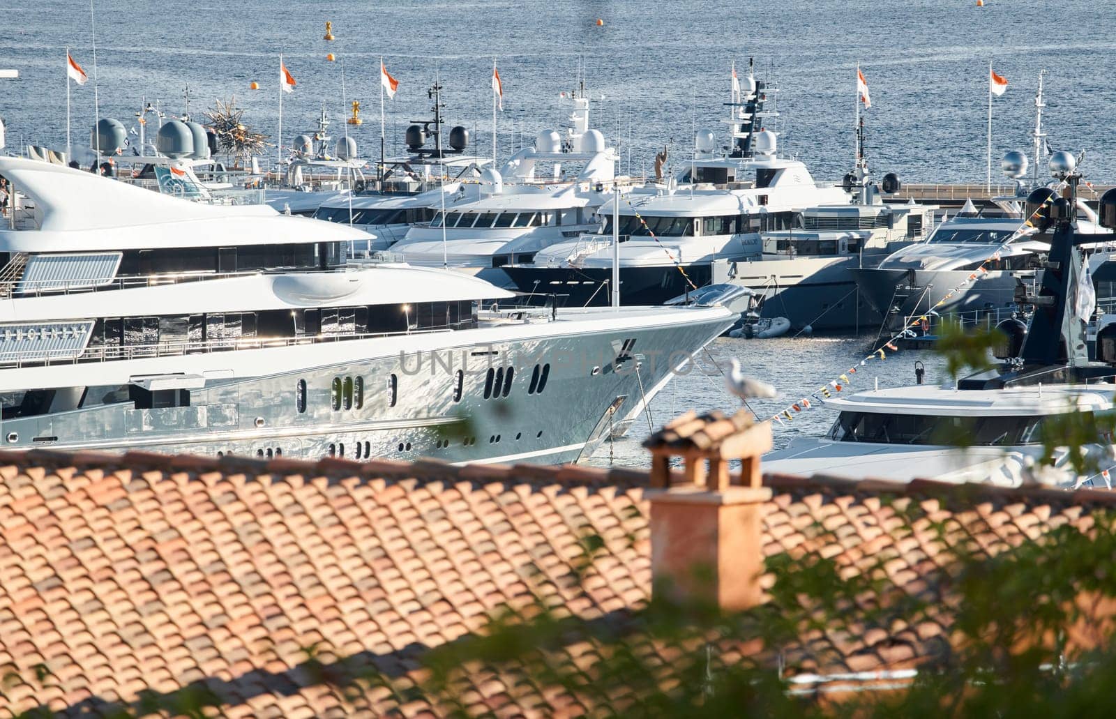 Monaco, Monte Carlo, 01 October 2022 - The famous motorboat exhibition at morning, mega yacht show, novelties of the boating industry. High quality photo