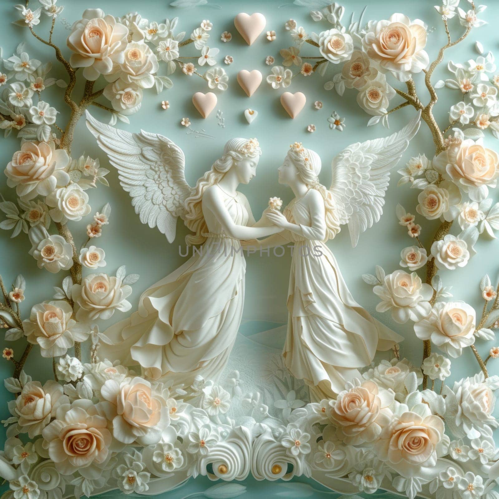 Wedding Cake With Two Angel Figurines. Generative AI. by but_photo