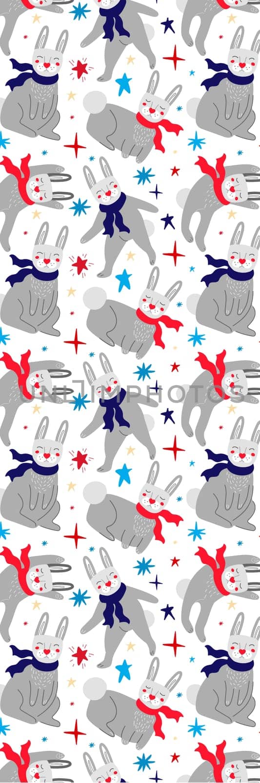 Gray Modern Funny Christmas Rabbits Bookmark printable