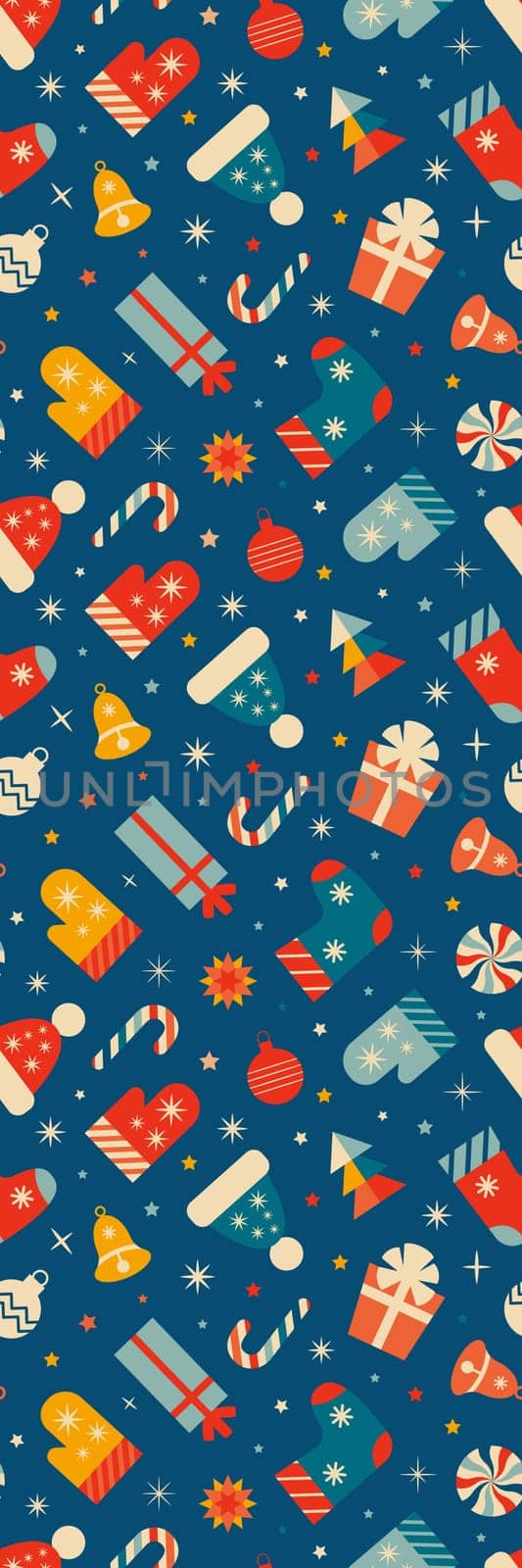 Blue Festive Retro Christmas Winter Bookmark for printing