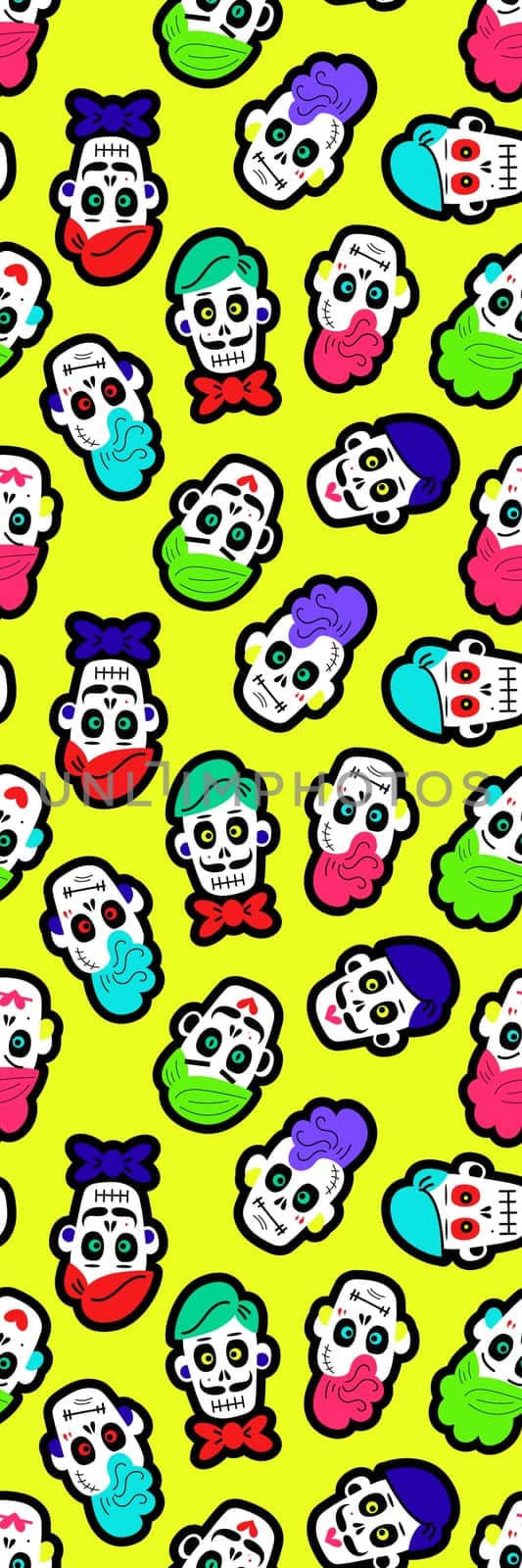 Green Bright Skulls pattern bookmark by Dustick