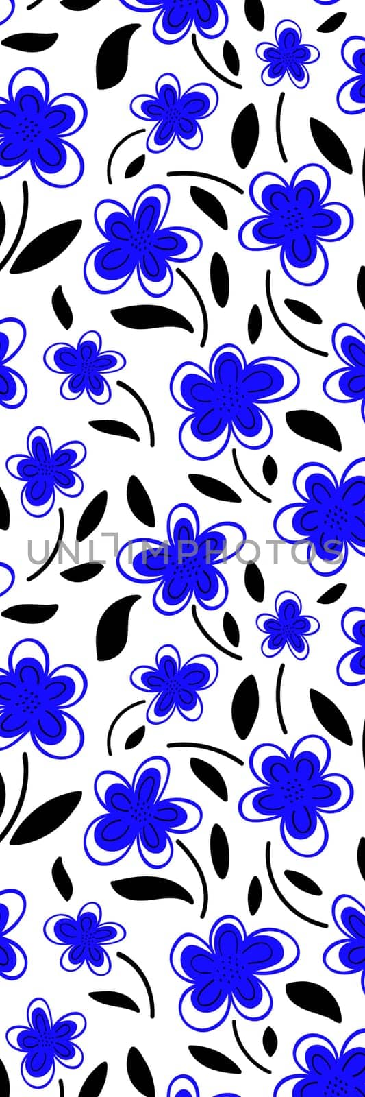 Black blue spring flowers pattern bookmark printable