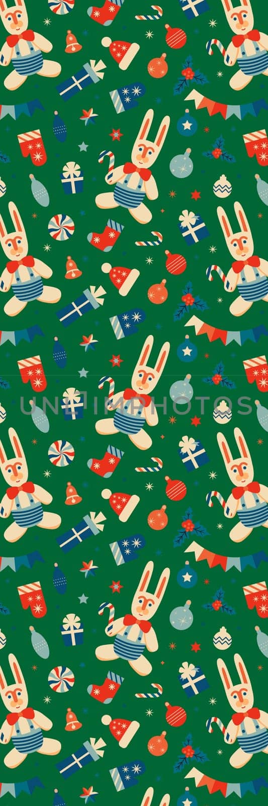 Green Retro Rabbits and Christmas toys bookmark by Dustick