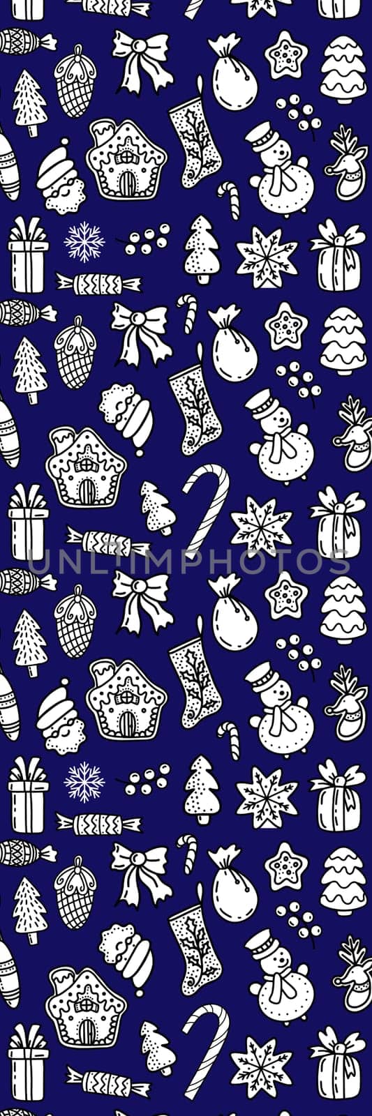 Blue White Hand drawn Christmas decorations Bookmark printable