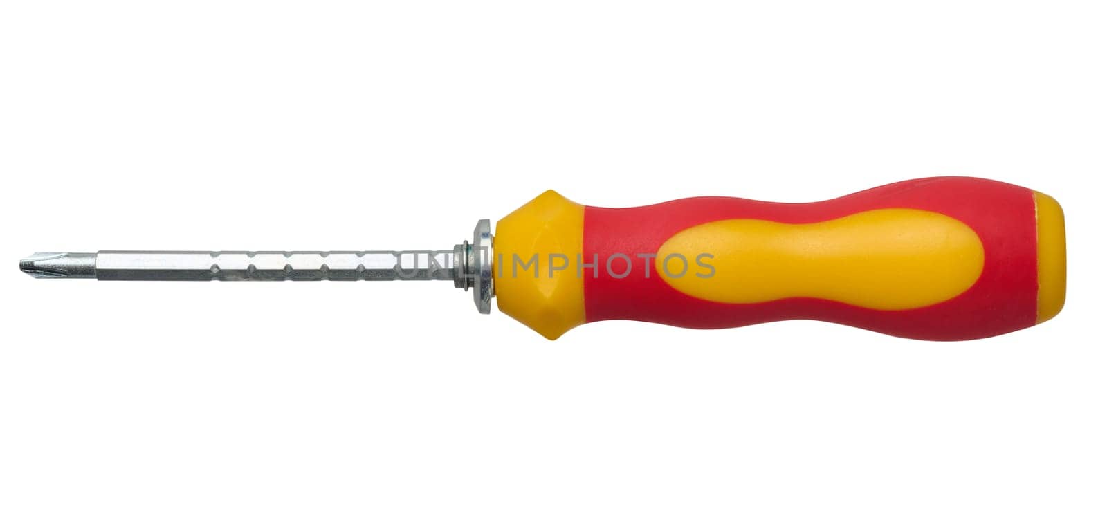 Screwdriver with rubber red handle on isolated background by ndanko