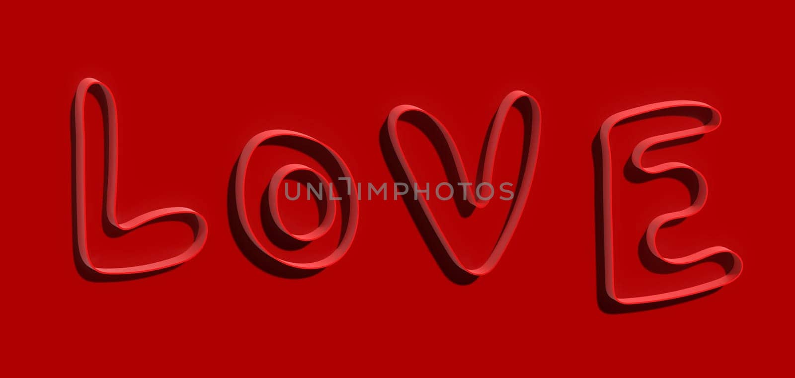 The inscription love on a red background, 3D rendering illustration by ndanko