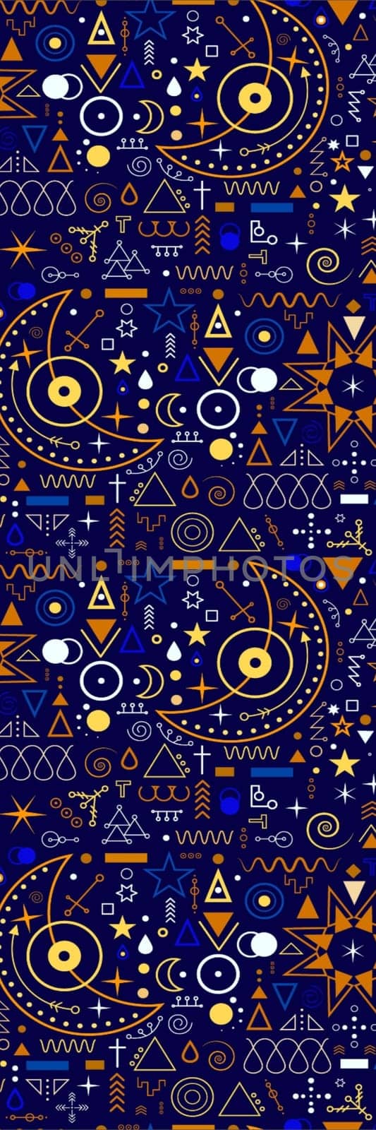 Blue yellow linear geometric astrological pattern printable bookmark printable