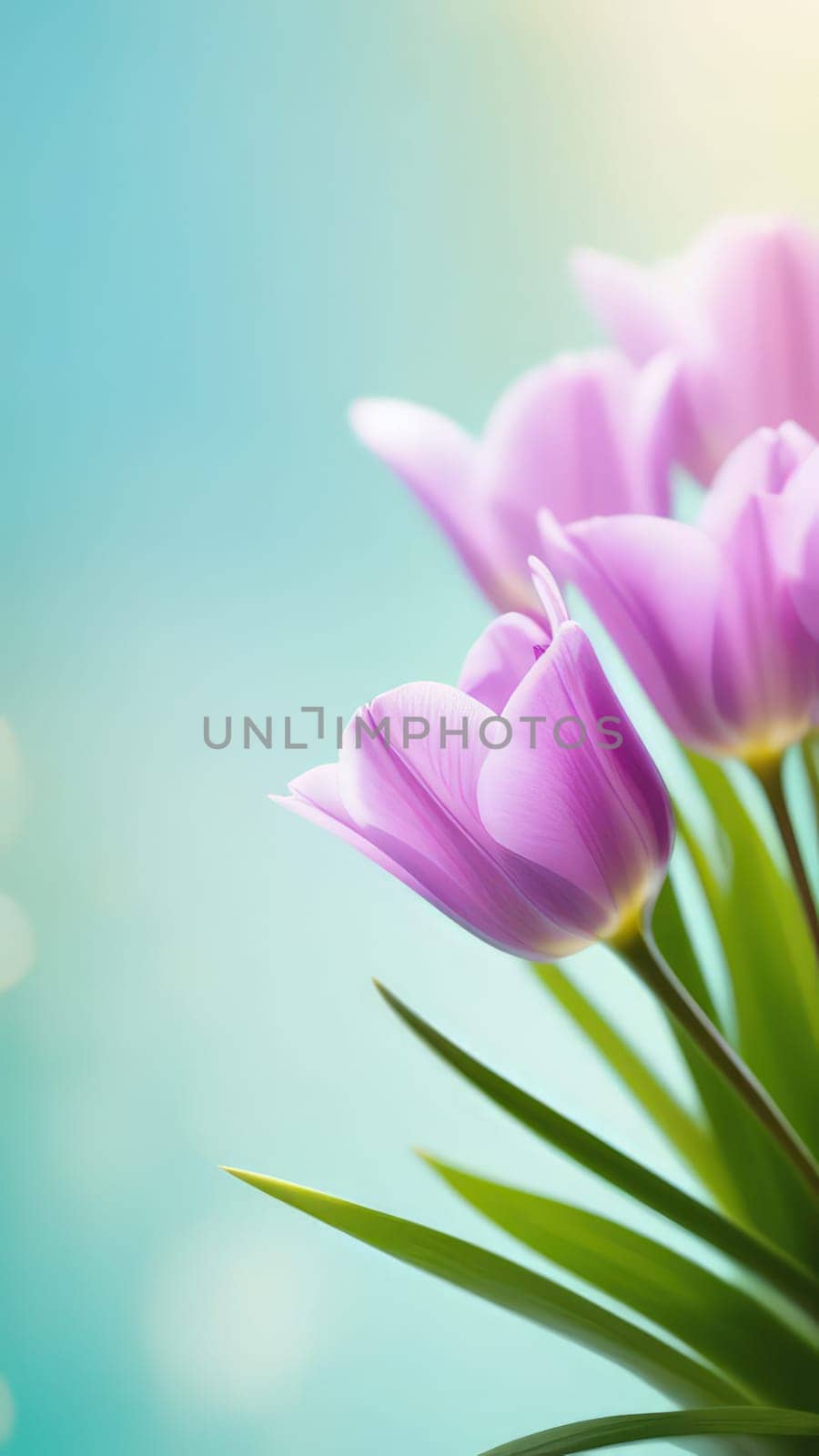 Beautiful celebration pink tulips on pastel background. Concept birthday, Mothers Day, Womens Day, March 8. Spring easter flower background. Spring and easter greeting card design layout. Copy space