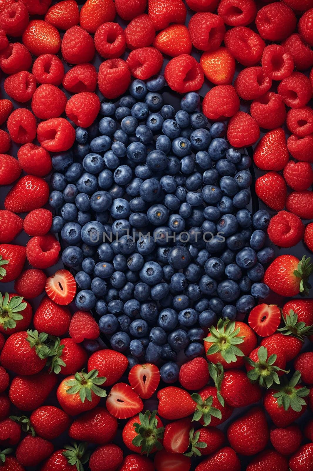 Assortment of berries arranged to form a pattern. by Hype2art